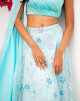 Blue Multi Sequins Skirt with Light Blue Drape Blouse and Dupatta
