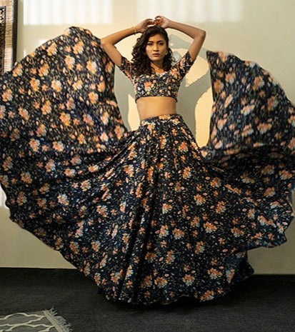 Blue Printed Lehenga Set
