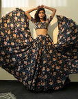 Blue Printed Lehenga Set