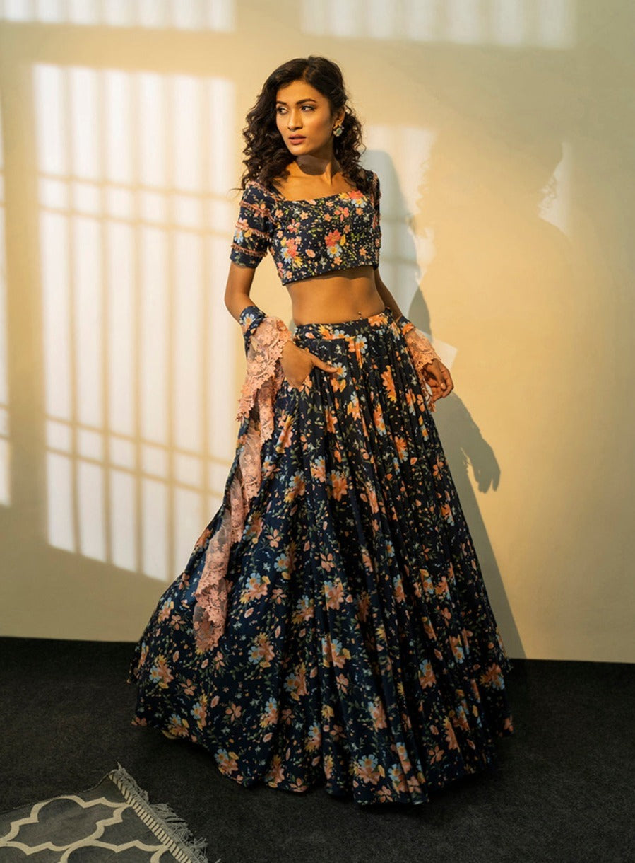 Blue Printed Lehenga Set