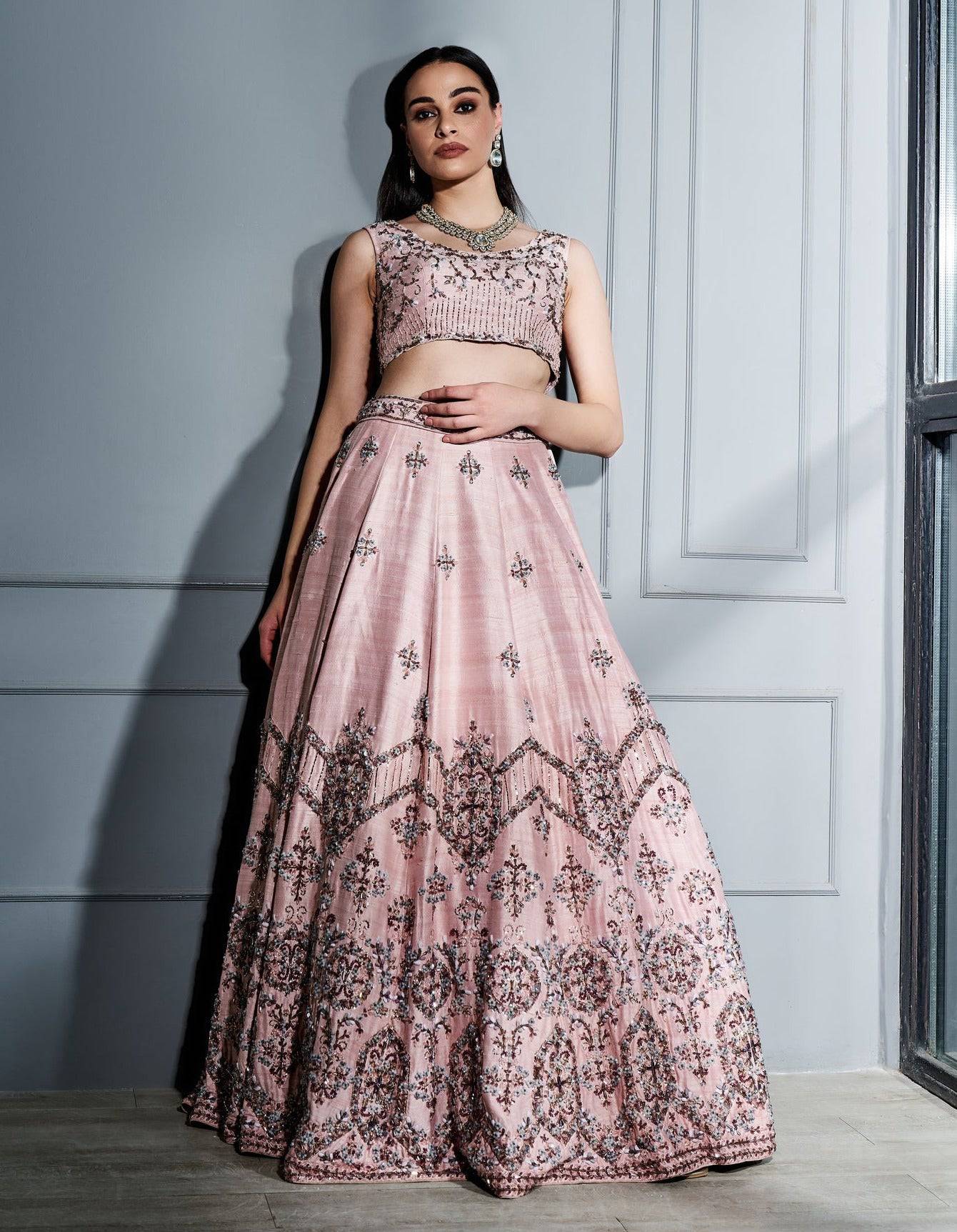 Blush Pink Crystals Lehenga Set - india dress women