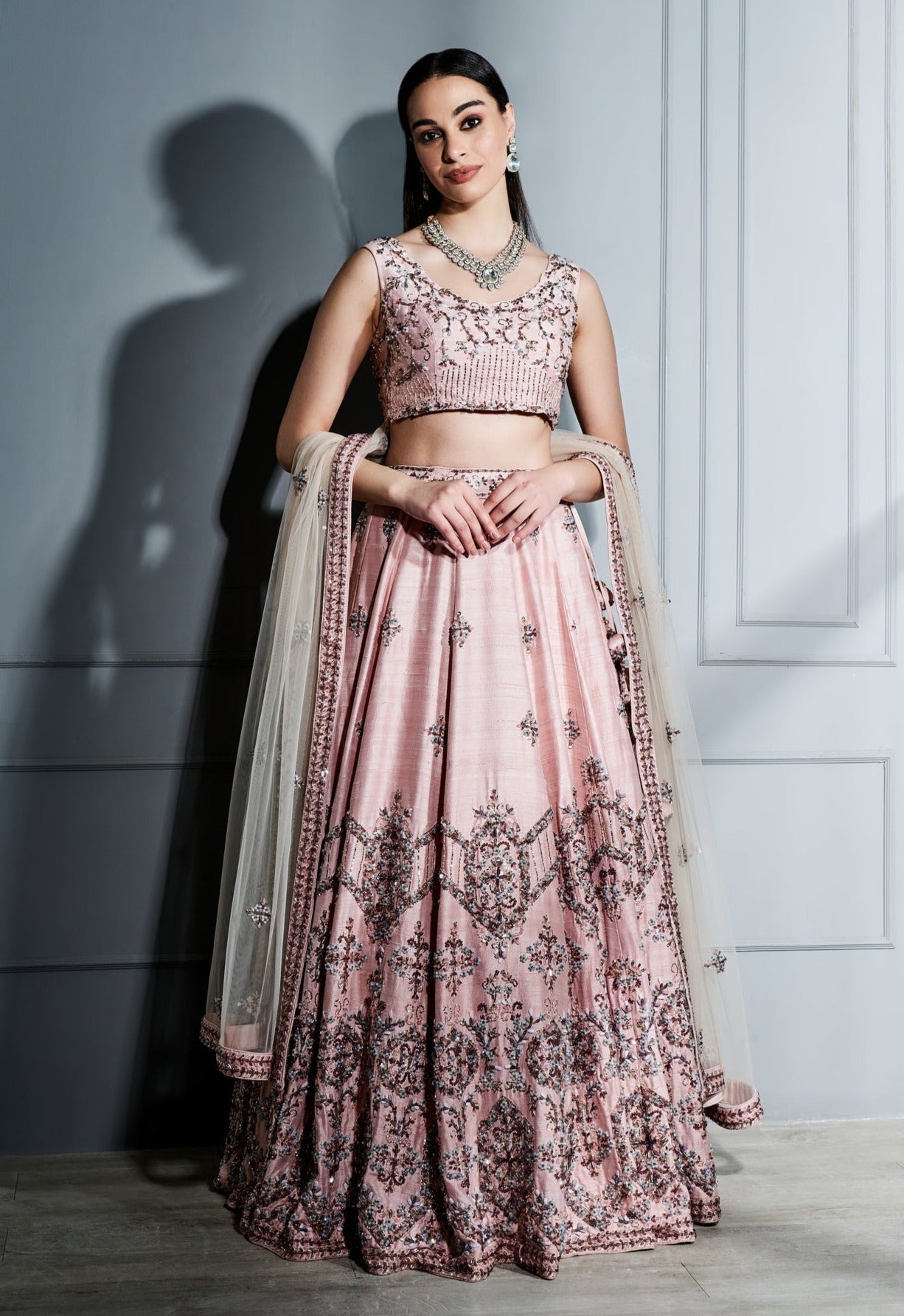 Blush Pink Crystals Lehenga Set - lehenga Canada
