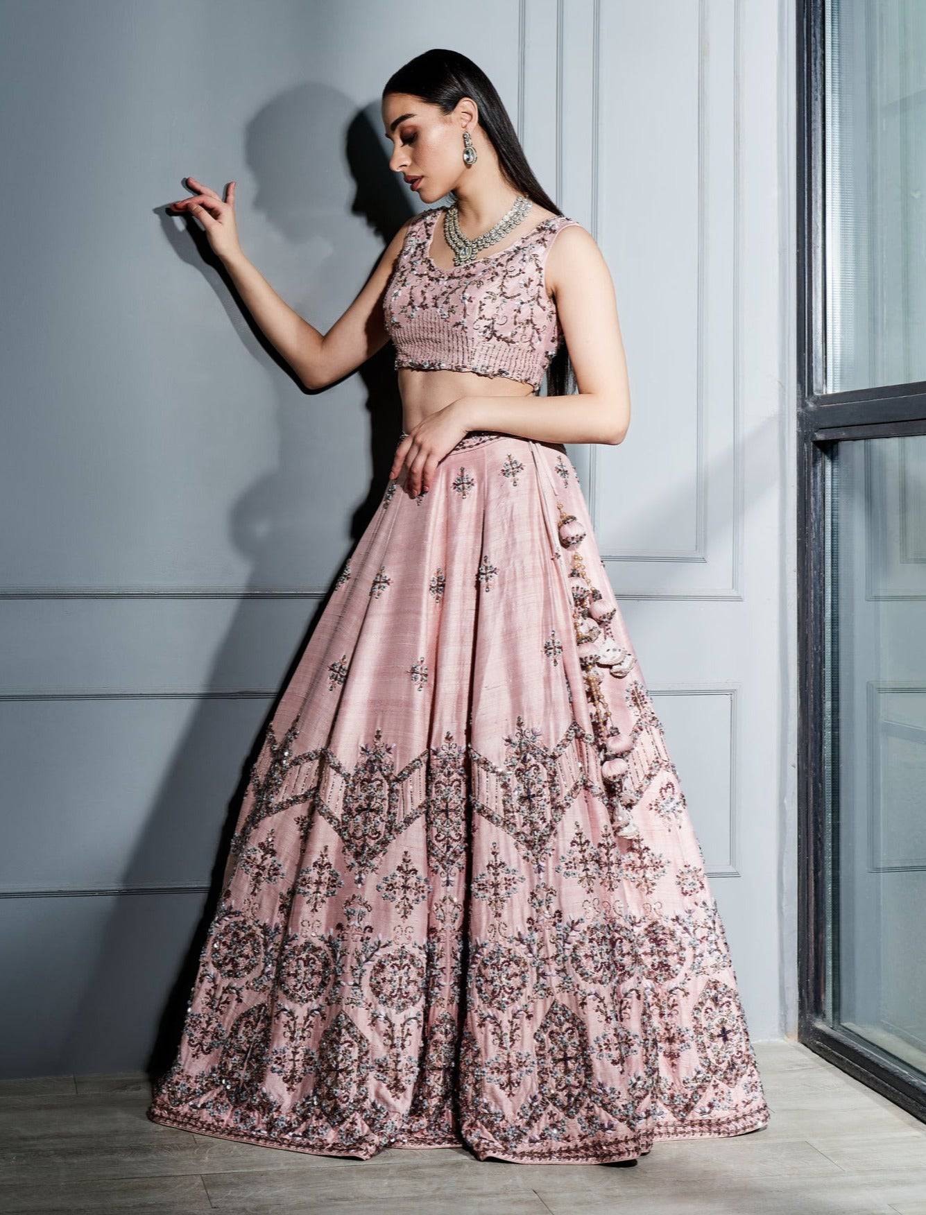 Blush Pink Crystals Lehenga Set - india dress women