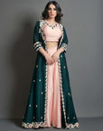 Bottle Green and Peach Embroidered Jacket Set