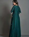Bottle Green and Peach Embroidered Jacket Set