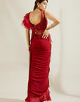 Brill Crimson Frill Saree