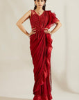 Brill Crimson Frill Saree - red saree New Zealand