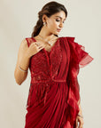 Brill Crimson Frill Saree