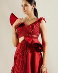 Brill Crimson Sculpted Blouse with Skirt