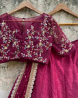 Burgundy Raw Silk Lehenga Set with Mirror and Thread Work - blouse designs