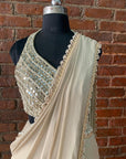 Beige Pre-Stitched Saree with Mirror Blouse