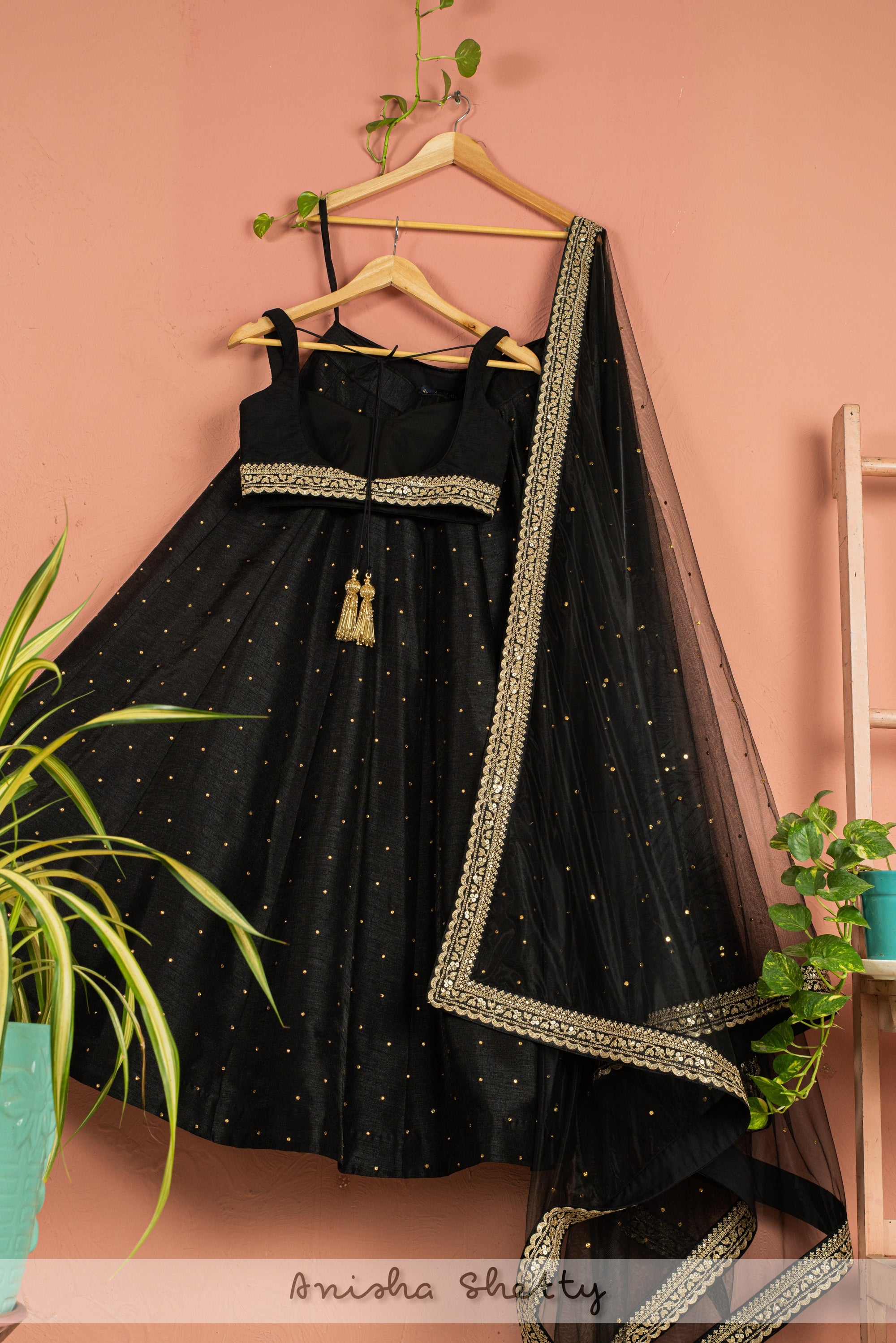 Charcoal Black Lehenga with Blouse and Dupatta