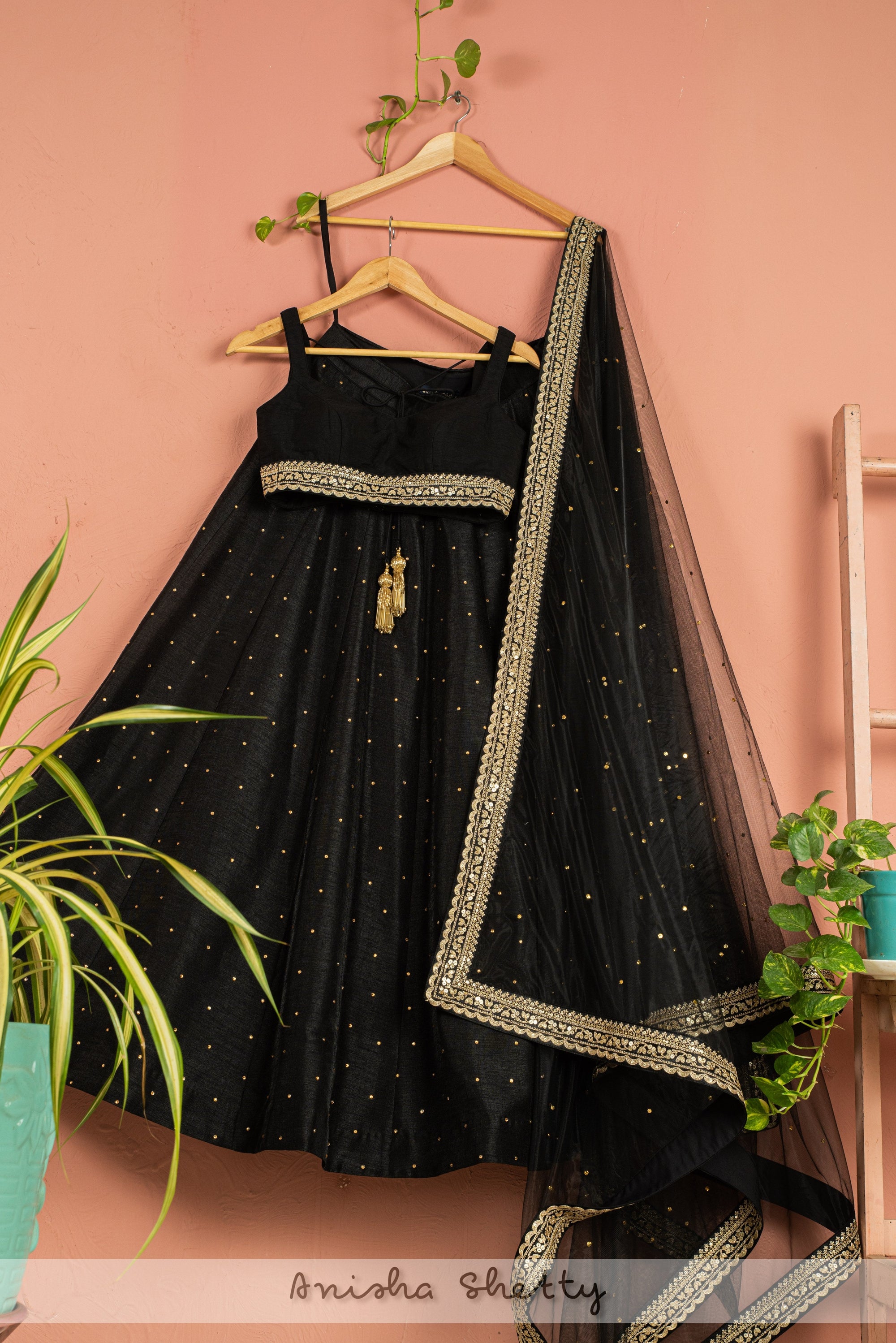 Charcoal Black Lehenga with Blouse and Dupatta