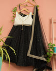Charcoal Black Lehenga with Ivory Blouse