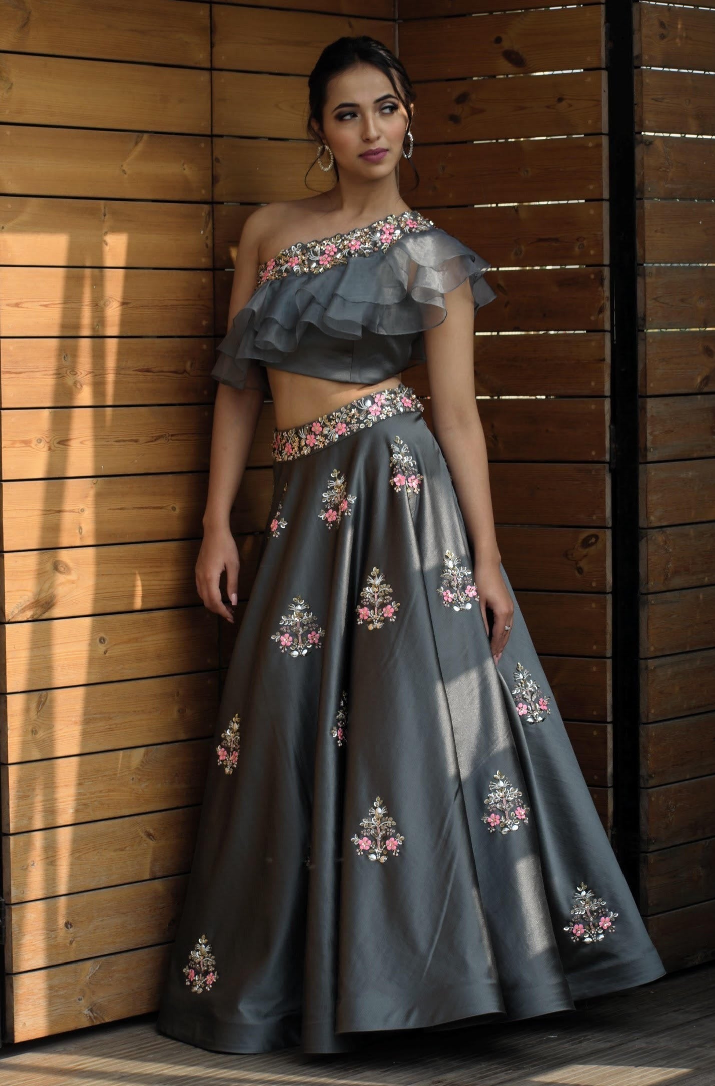 Charcoal Bouquet Lehenga Set