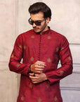 Cherry Red Kurta with White Pajama