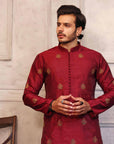 Cherry Red Kurta with White Pajama