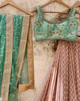 Chestnut Brown and Jade Green Lehenga Set