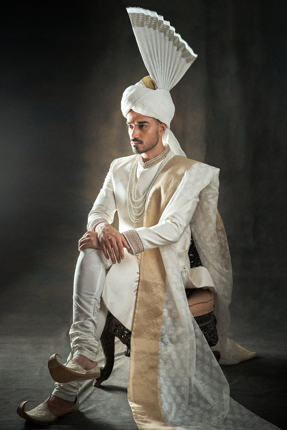 Collar Sleeve Work Sherwani along with Turban