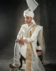 Collar Sleeve Work Sherwani along with Turban
