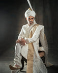 Collar Sleeve Work Sherwani along with Turban