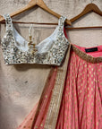 Coral and Ivory Mirror work Lehenga Set