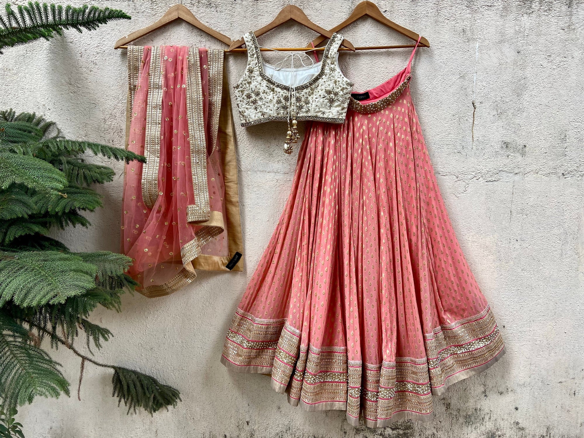 Coral and Ivory Sharmily Lehenga Set