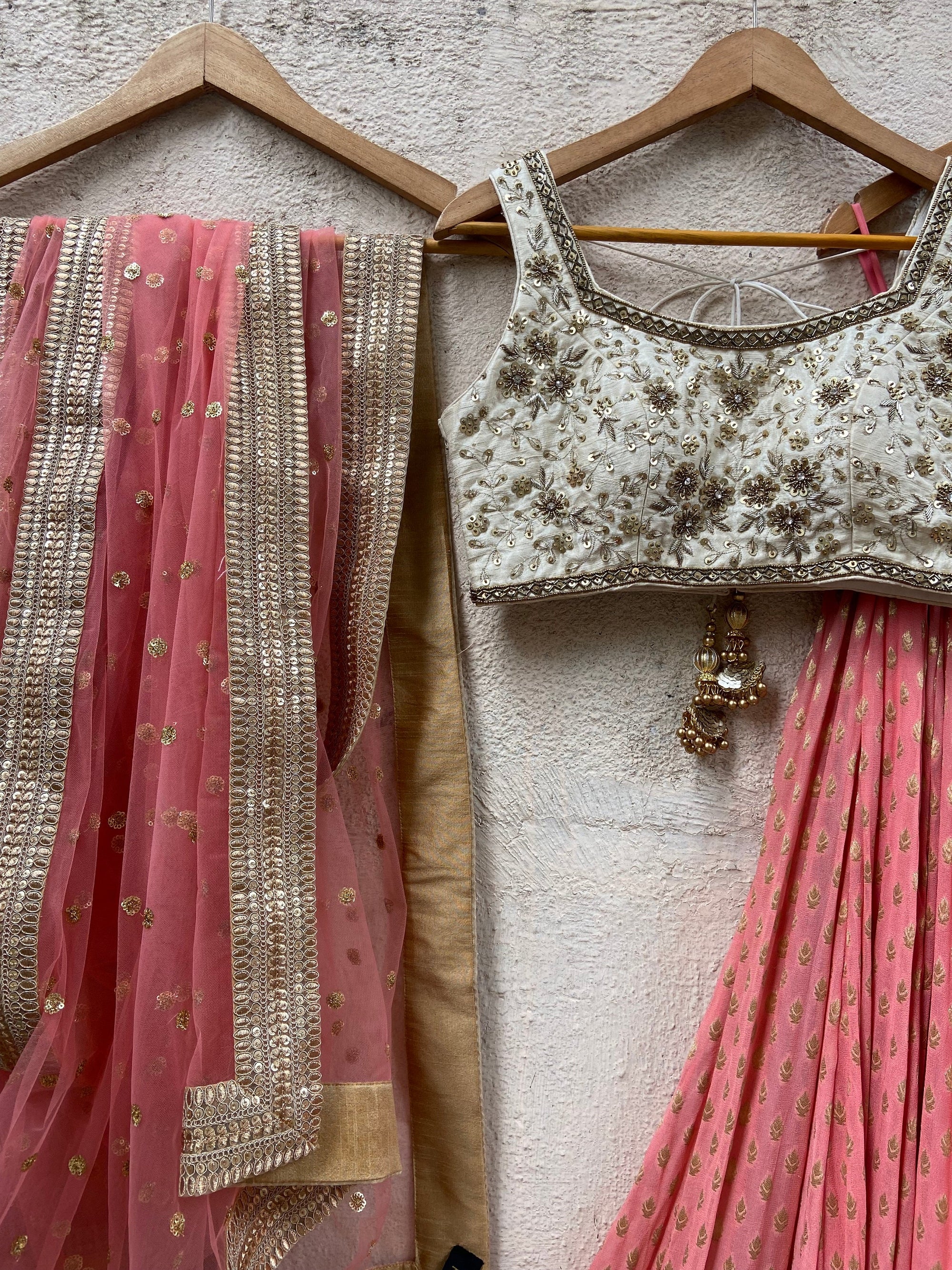 Coral and Ivory Sharmily Lehenga Set