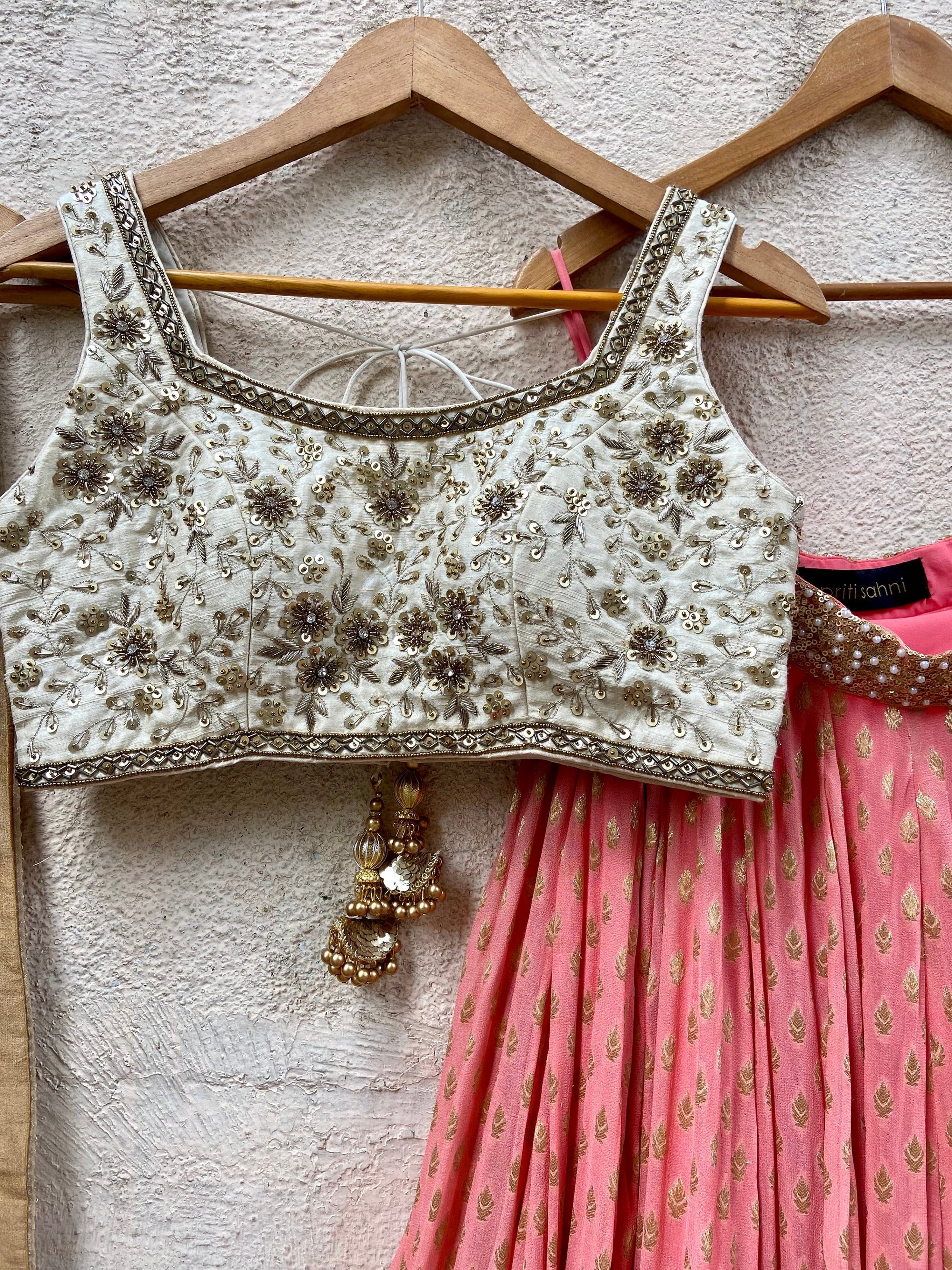 Coral and Ivory Sharmily Lehenga Set