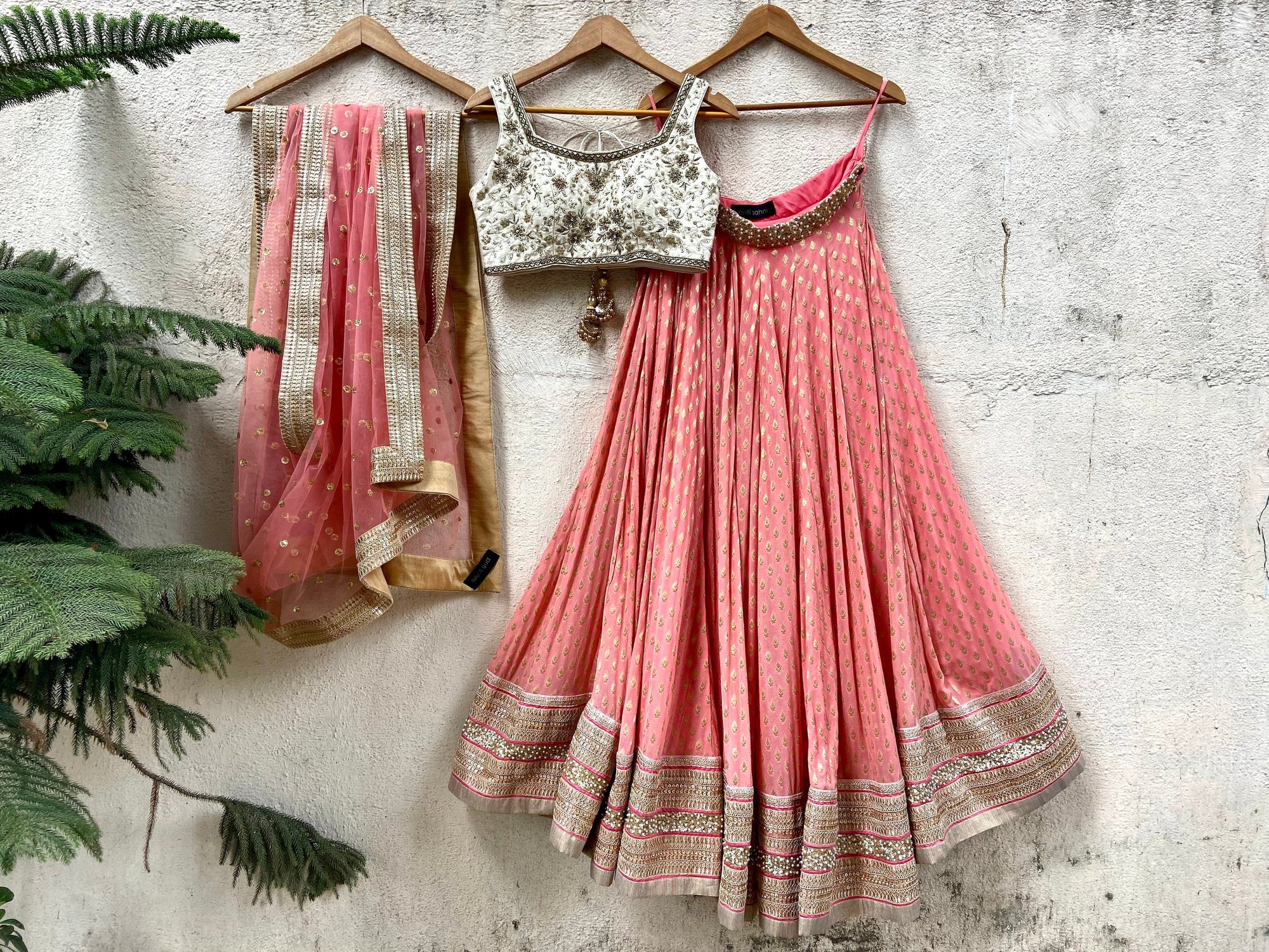 Coral and Ivory Sharmily Lehenga Set