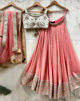 Coral and Ivory Sharmily Lehenga Set