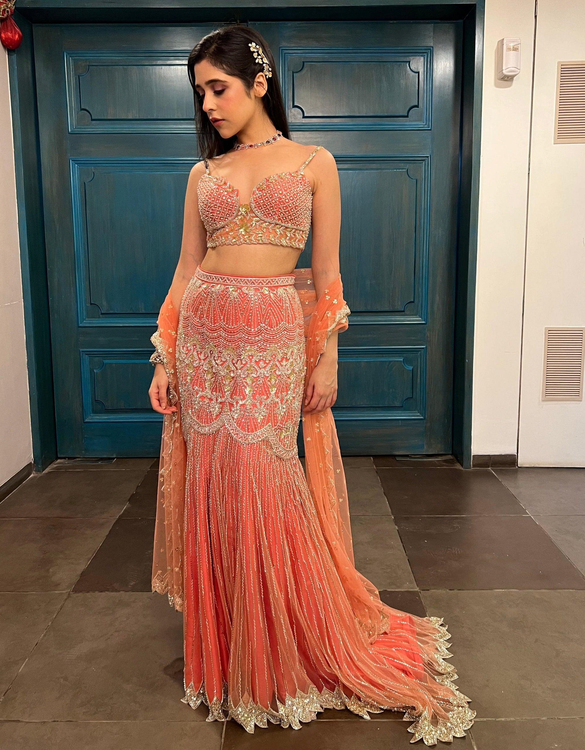 Coral Mermaid Lehenga