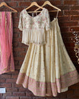 Crème Peplum Mirror work Lehenga Set