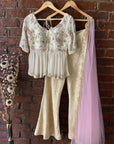 Crème Peplum Mirror work Palazzo Set