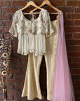 Crème Peplum Mirror work Palazzo Set