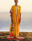 Crepe Kaftan with Cotton Inner - yellow jumpsuit Australia