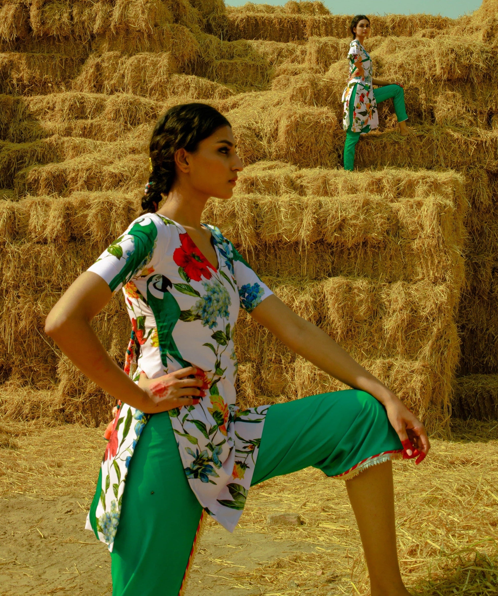 Crepe Printed Kurta and Dhoti Pants Set