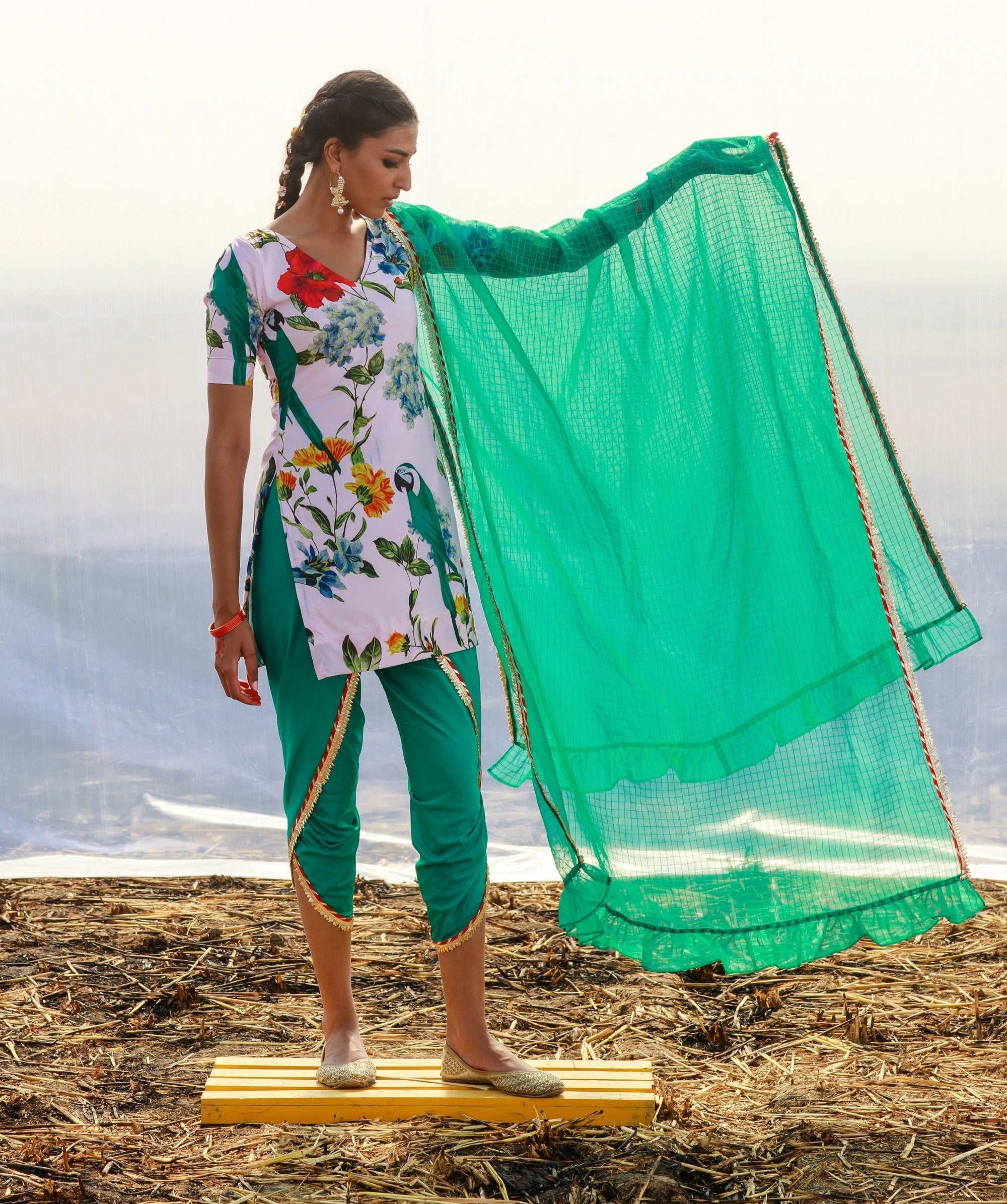 Crepe Printed Kurta and Dhoti Pants Set