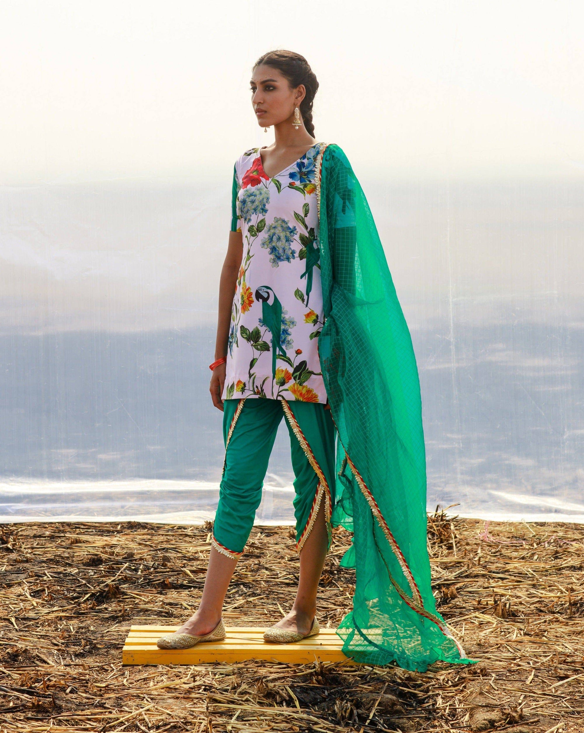 Crepe Printed Kurta and Dhoti Pants Set