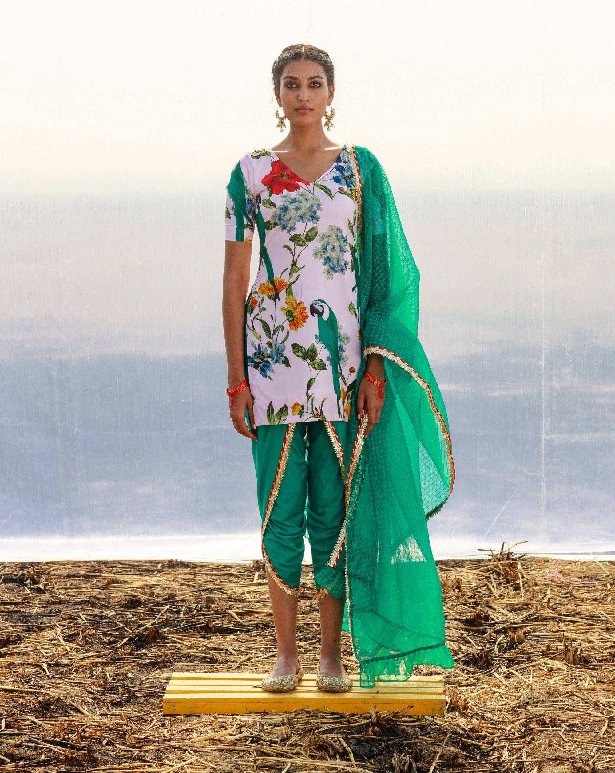 Crepe Printed Kurta and Dhoti Pants Set