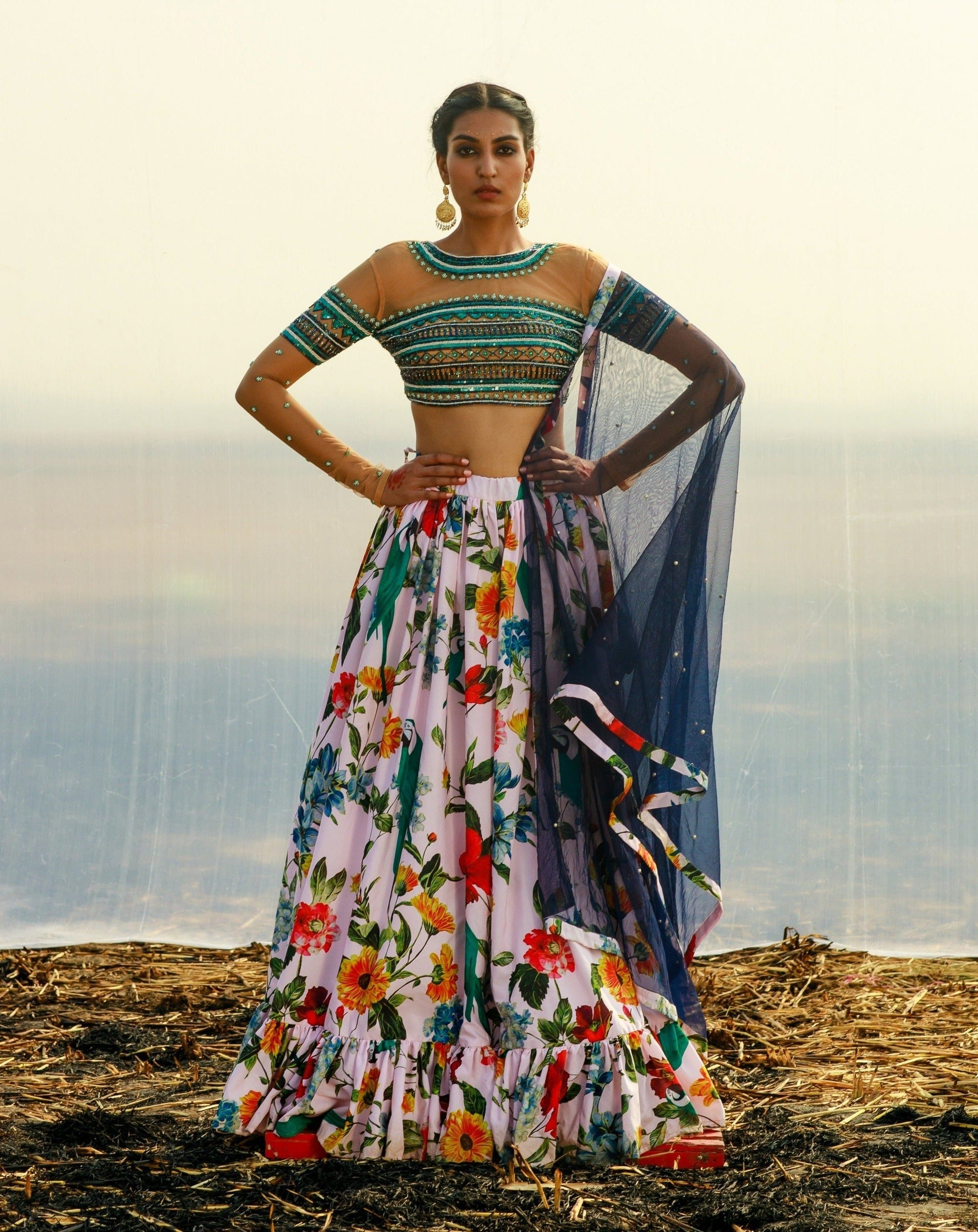 Crepe Printed Lehenga Set