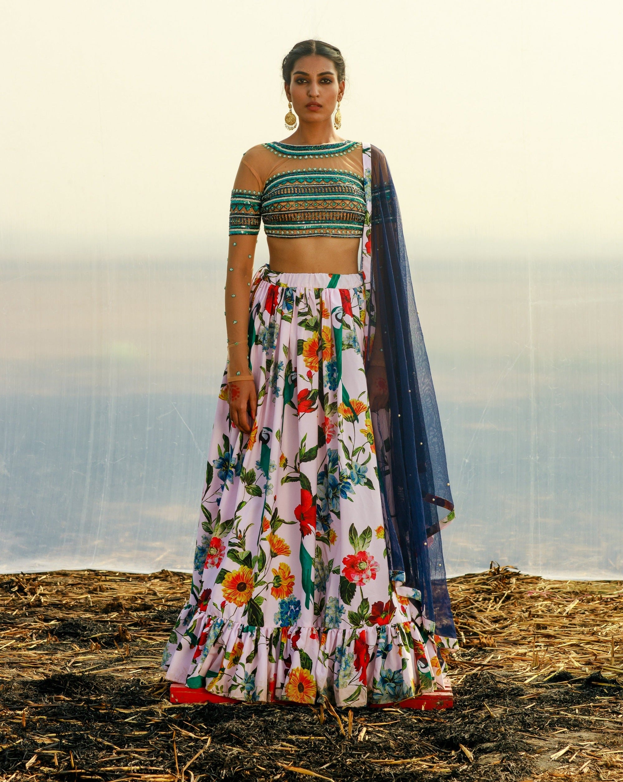 Crepe Printed Lehenga Set