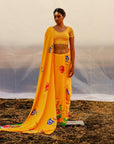 Crepe Printed Saree - yellow saree USA