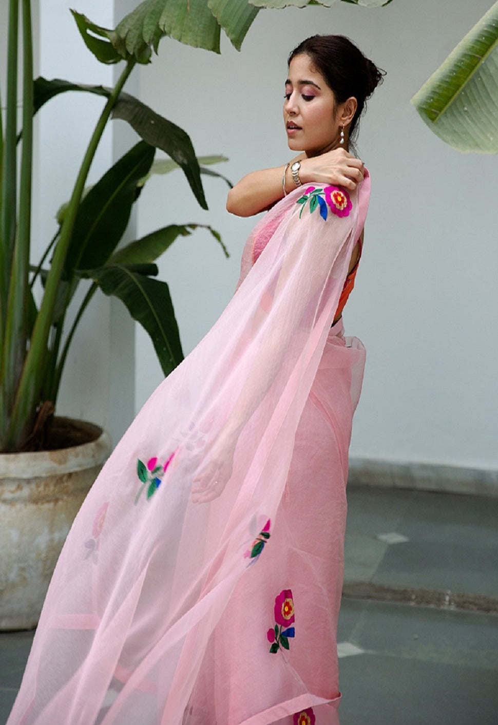 Daisy Blush Pink Organza Saree