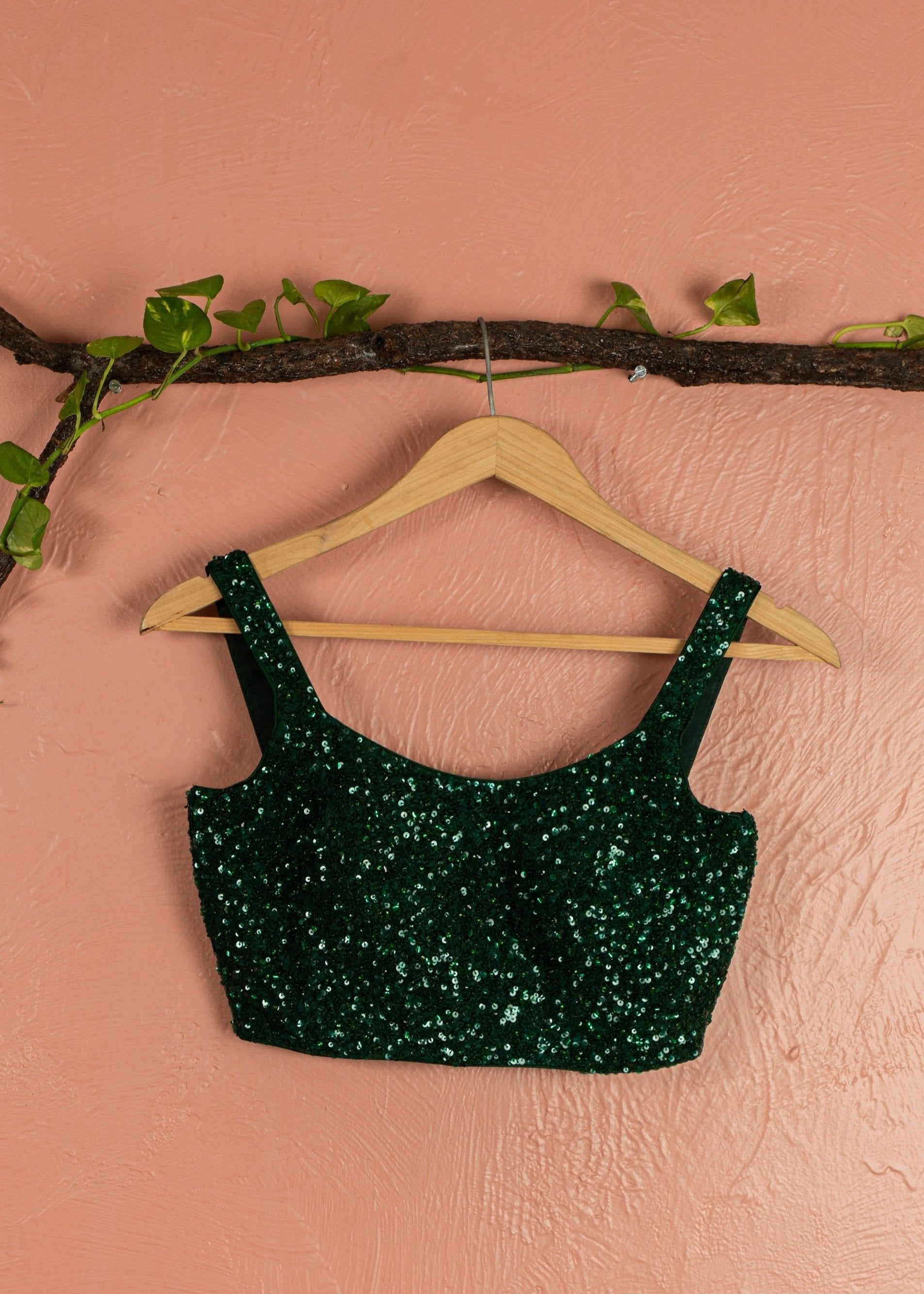 Dark Green Sequin Lehenga Set