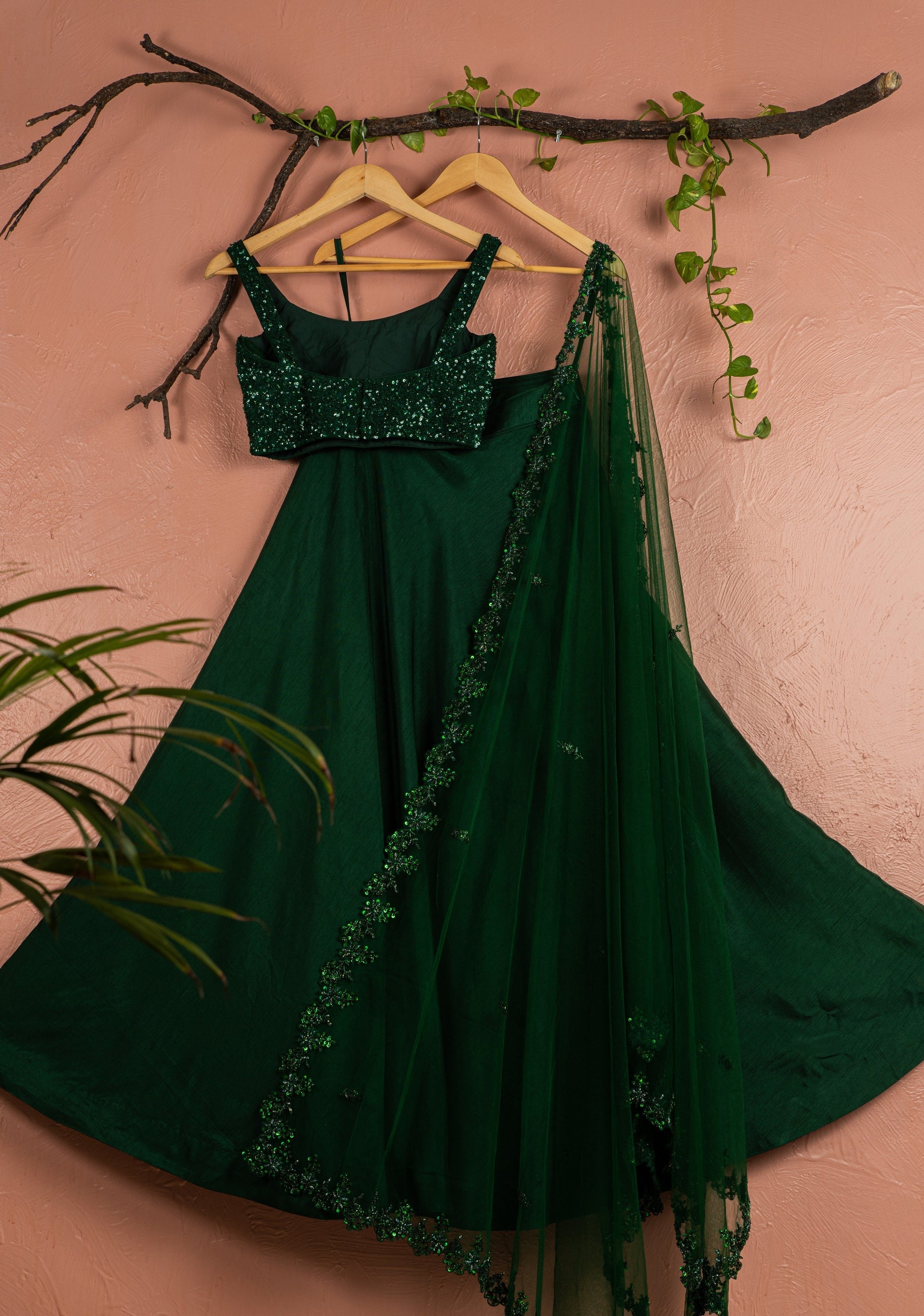 Dark Green Sequin Lehenga Set