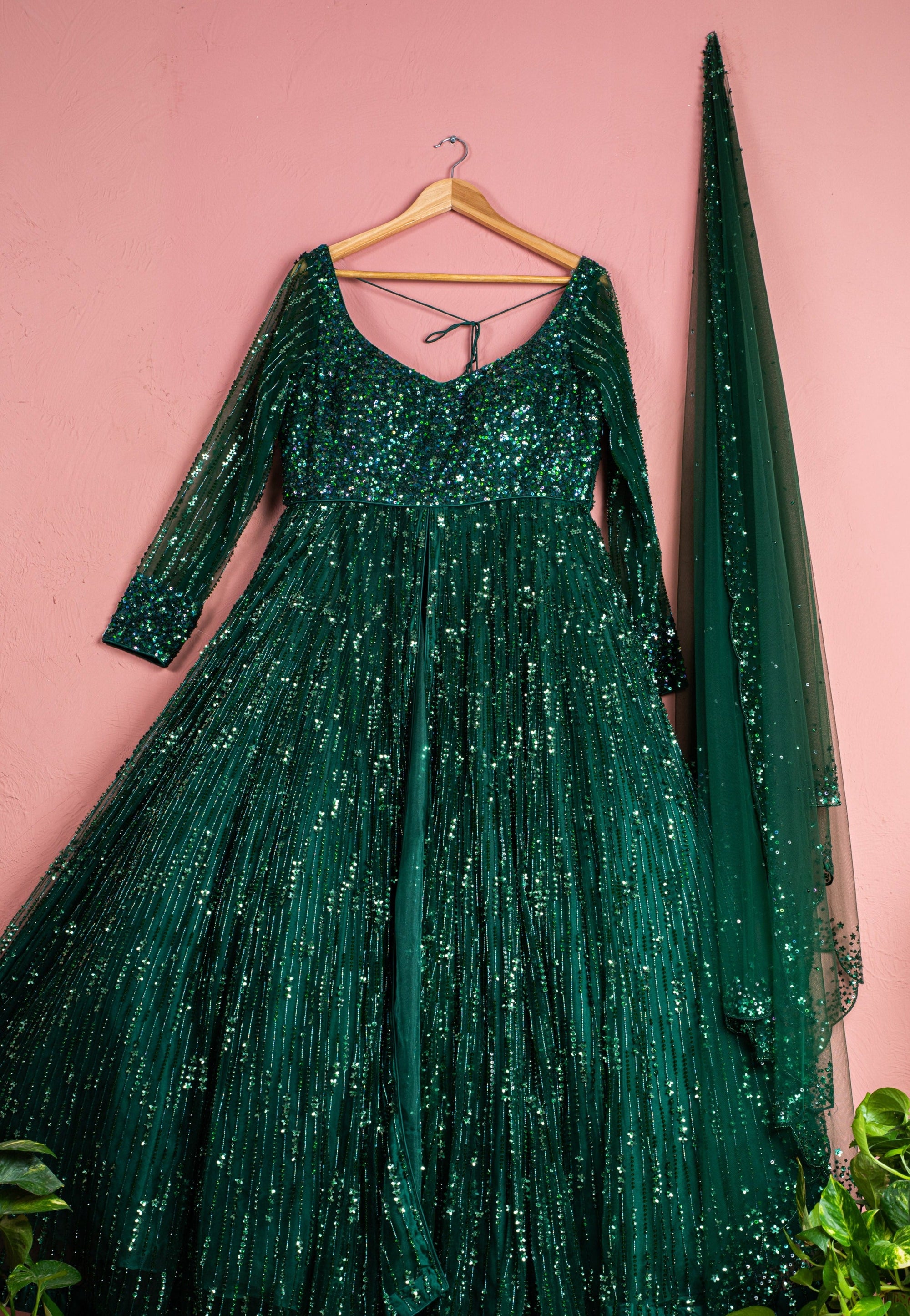Dark Green Shimmer Lehenga Set