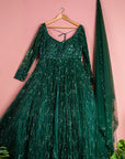 Dark Green Shimmer Lehenga Set