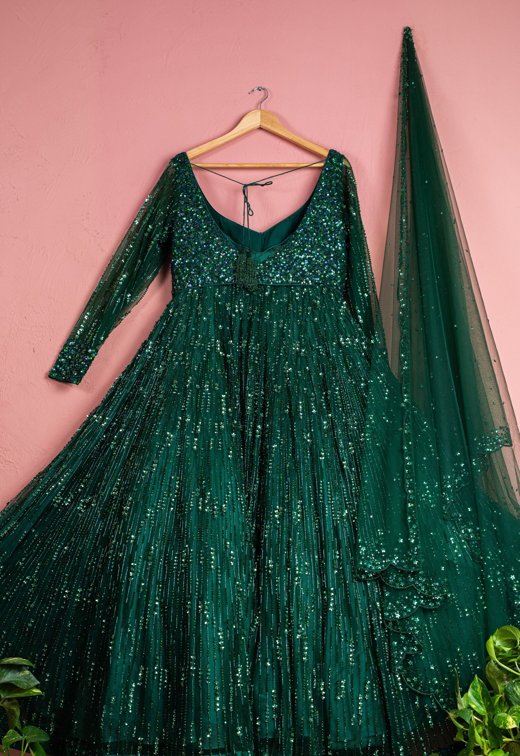 Dark Green Shimmer Lehenga Set