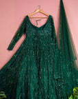 Dark Green Shimmer Lehenga Set